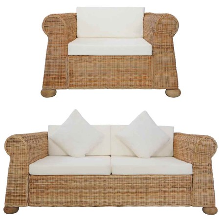 Ensemble de canapés avec coussins 2 pcs rotin naturel