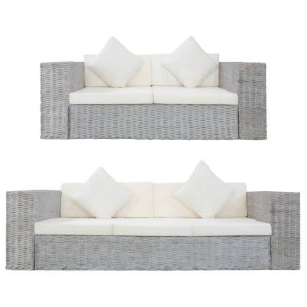 Ensemble de canapés 2 pcs avec coussins Gris Rotin naturel
