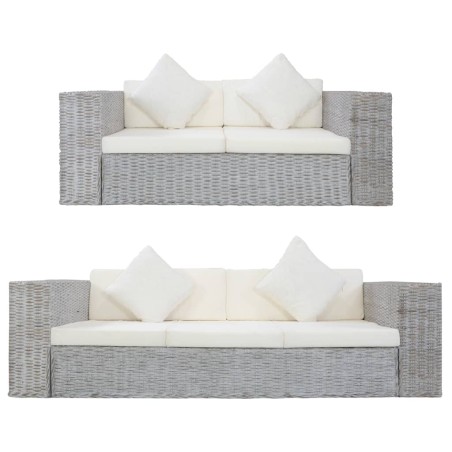 Ensemble de canapés 2 pcs avec coussins Gris Rotin naturel