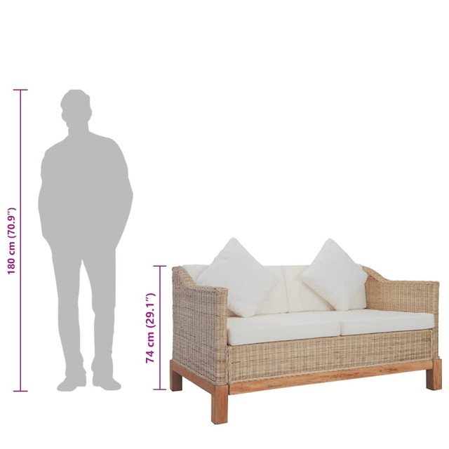 Canapé à 2 places avec coussins Rotin naturel