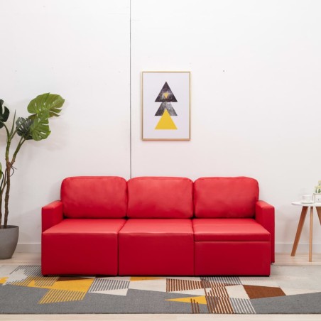 Canapé-lit modulaire 3 places Rouge Similicuir