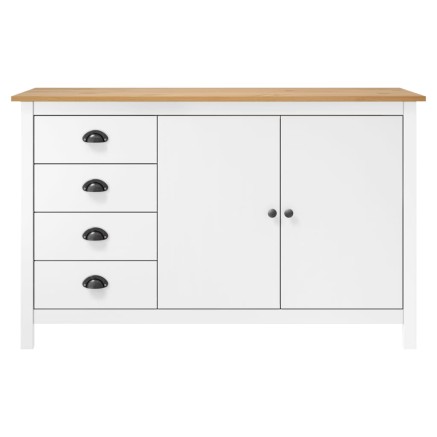 Buffet Hill Blanc 130x40x80 cm Bois de pin solide 2