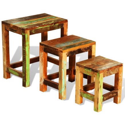 Table gigogne 3 pcs vintage Bois de récupération 2