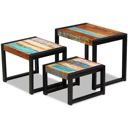 Tables gigognes 3 pcs Bois de récupération massif 2
