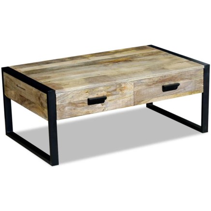 Table basse avec 2 tiroirs Bois de manguier massif 100x60x40 cm 2