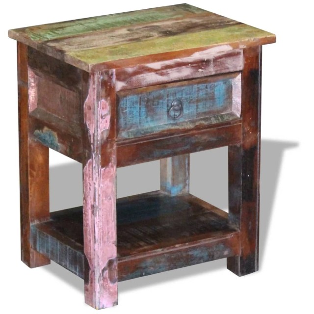 Table d'appoint 1 tiroir Bois de récupération massif 43x33x51cm