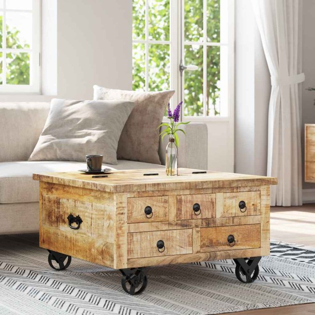 Table basse Bois de manguier brut 70 x 70 x 40 cm