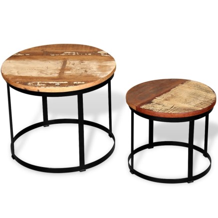 Table basse 2 pcs Bois récupéré massif Rond 40 cm / 50 cm 2