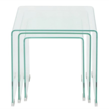 Ensemble de tables gigognes 3 Pièces Verre trempé Transparent 2