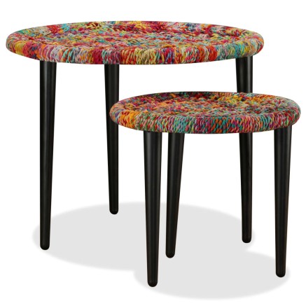 Table basse 2 pcs Détails tissés chindi Multicolore 2