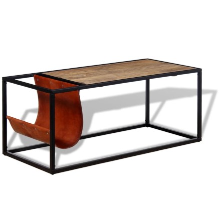 Table basse avec porte-revues Cuir véritable 110x50x45 cm 2