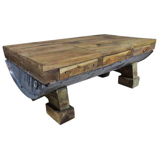 Table basse bois de récupération mélangé 90x50x35 cm