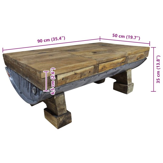 Table basse bois de récupération mélangé 90x50x35 cm