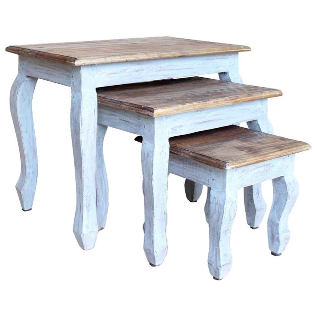 Ensemble de tables gigognes 3 pcs bois d'acajou massif