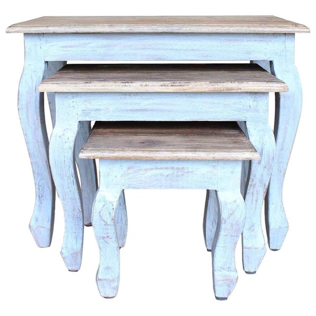 Ensemble de tables gigognes 3 pcs bois d'acajou massif