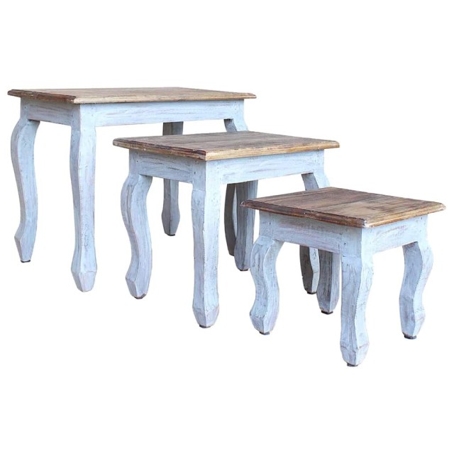 Ensemble de tables gigognes 3 pcs bois d'acajou massif