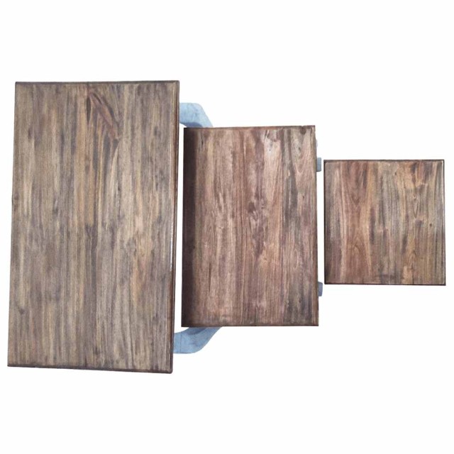 Ensemble de tables gigognes 3 pcs bois d'acajou massif