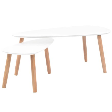 Ensemble de tables basses 2 pcs Bois de pin massif Blanc 2