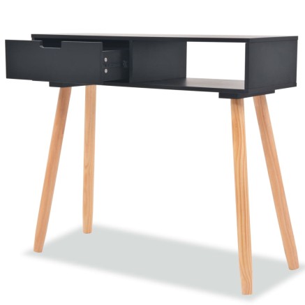 Table console Bois de pin massif 80 x 30 x 72 cm Noir 2