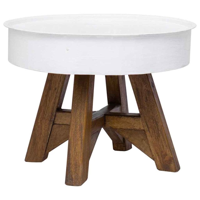 Table basse Bois de récupération massif 60x45 cm Blanc
