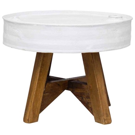 Table basse Bois de récupération massif 60x45 cm Blanc 2