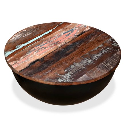 Table basse Bois de récupération massif Noir Forme de bol 2