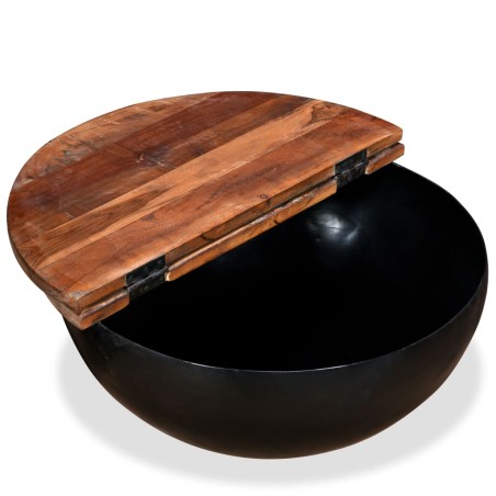 Table basse Bois de récupération massif Noir Forme de bol