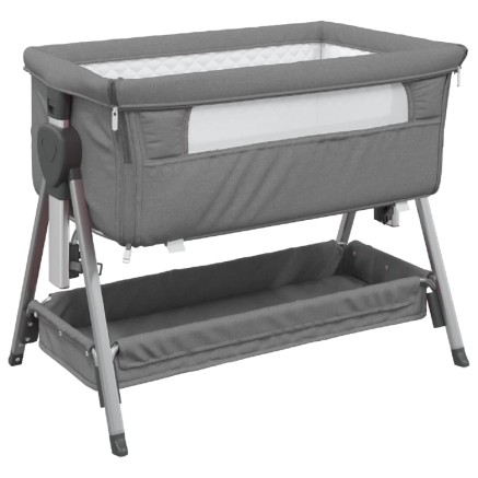 Lit pour bébé avec matelas Gris foncé Tissu de lin 2