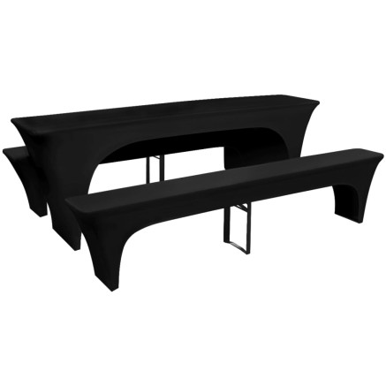Housses de table et bancs Extensibles 3 pcs Noir 220x50x80 cm 2