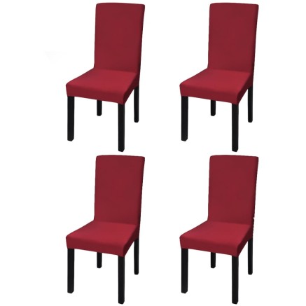 Housse de chaise droite extensible 4 pcs Bordeaux