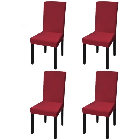 Housse de chaise droite extensible 4 pcs Bordeaux