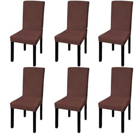 Housse de chaise droite extensible 6 pcs marron