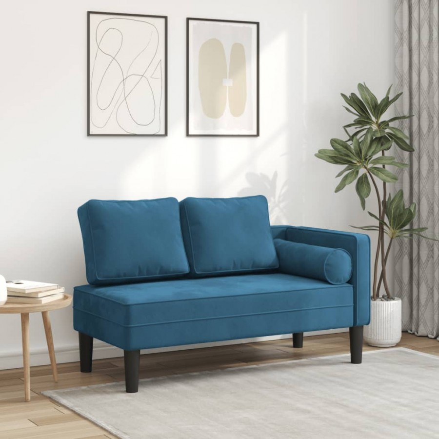 Chaise longue avec coussins bleu velours