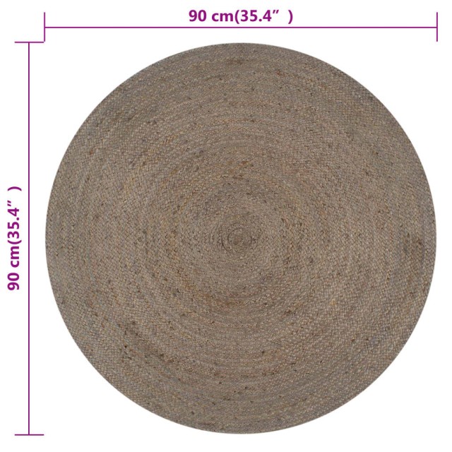 Tapis fait à la main Jute Rond 90 cm Gris