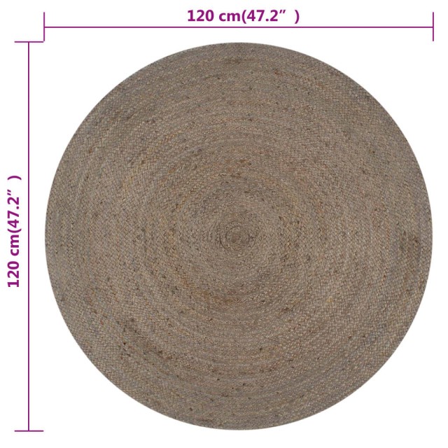Tapis fait à la main Jute Rond 120 cm Gris