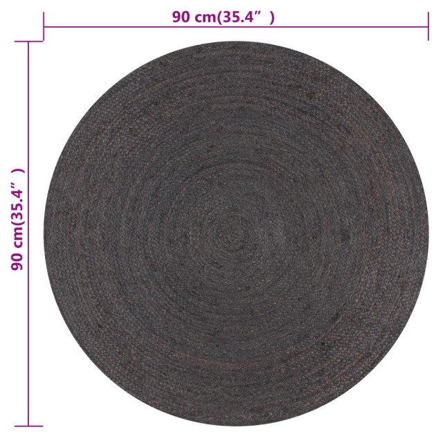 Tapis fait à la main Jute Rond 90 cm Gris foncé