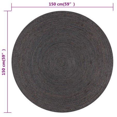 Tapis fait à la main Jute Rond 150 cm Gris foncé