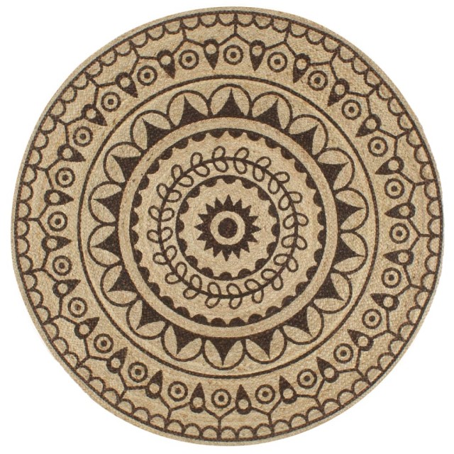 Tapis fait à la main Jute avec imprimé marron foncé 150 cm