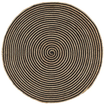Tapis fait à la main Jute avec design de spirale Noir 150 cm