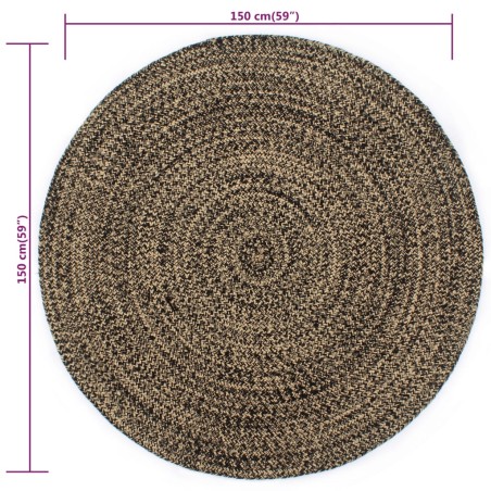 Tapis fait à la main jute noir et naturel 150 cm