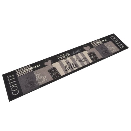 Tapis de cuisine lavable impression café noir 60x300 cm velours