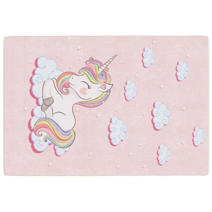 Tapis enfants rose 160x230 cm licorne antidérapant lavable 2