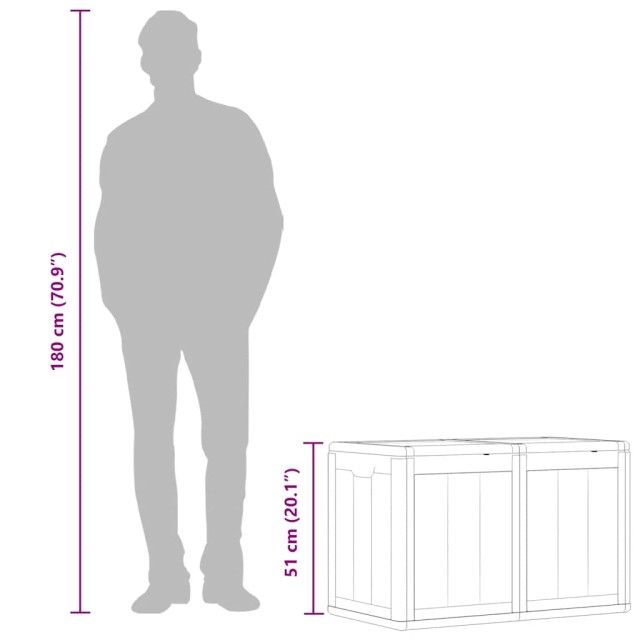 Boîte de rangement de jardin 180 L Gris PP aspect bois