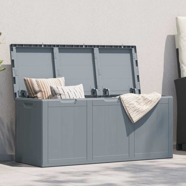 Boîte de rangement de jardin 270 L Gris PP aspect bois