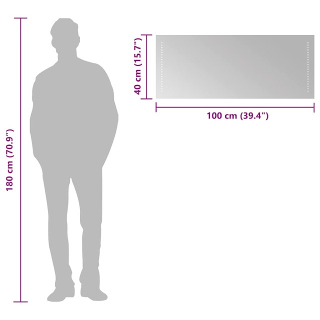 Miroir de salle de bain à LED 100x40 cm