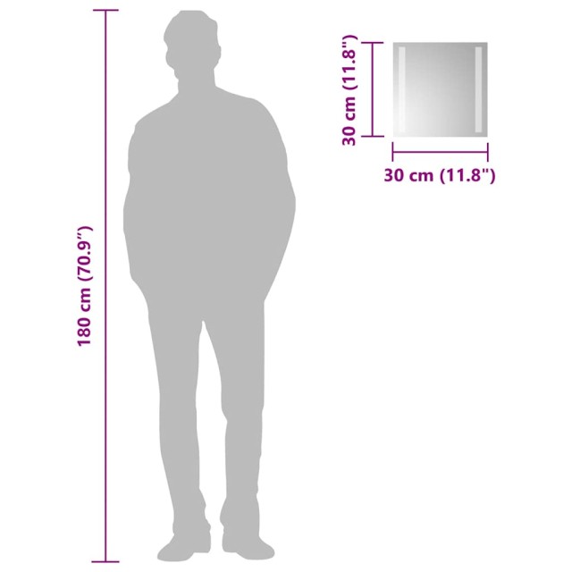 Miroir de salle de bain à LED 30x30 cm