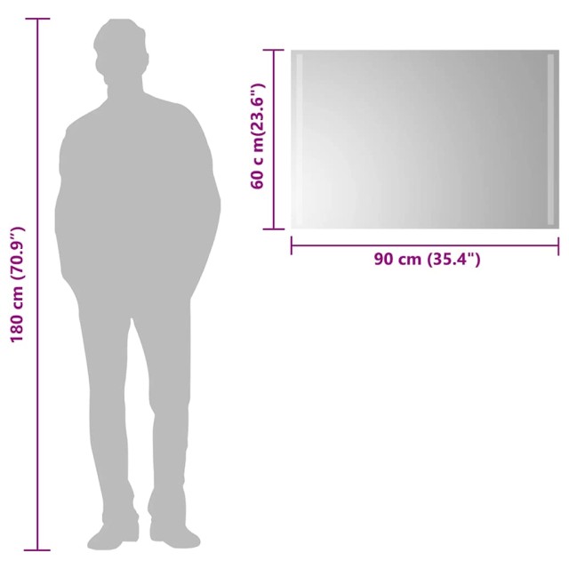 Miroir de salle de bain à LED 90x60 cm