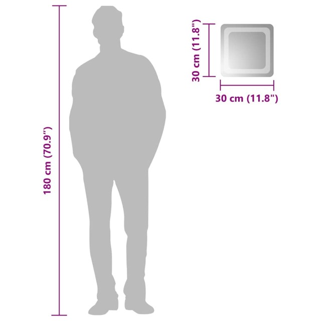 Miroir de salle de bain à LED 30x30 cm