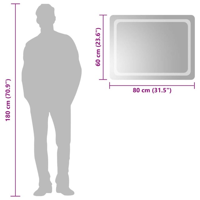 Miroir de salle de bain à LED 80x60 cm