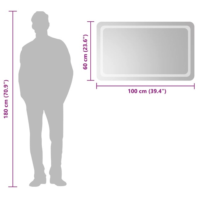 Miroir de salle de bain à LED 100x60 cm